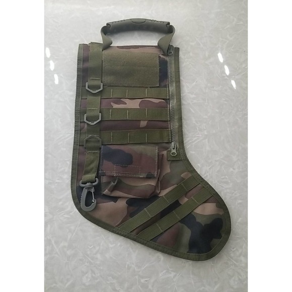 Tactical Camouflaged Christmas Stocking with Compartments and Clips 16" - Picture 1 of 2